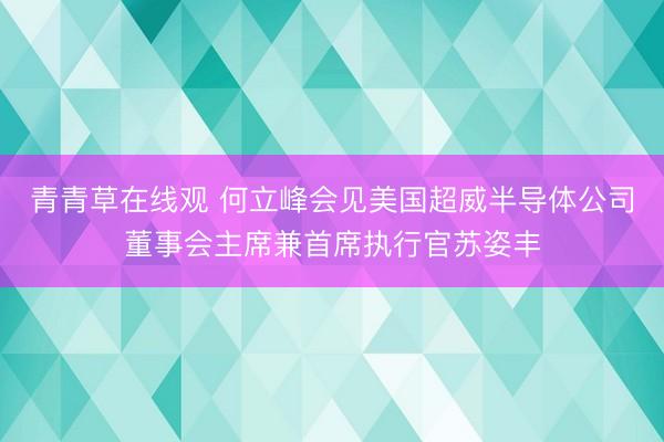 青青草在线观 何立峰会见美国超威半导体公司董事会主席兼首席执行官苏姿丰