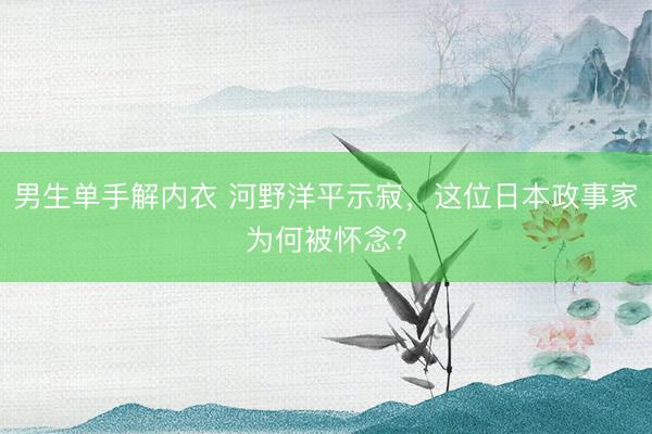 男生单手解内衣 河野洋平示寂,这位日本政事家为何被怀念?