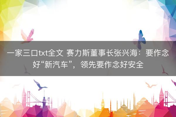 一家三口txt全文 赛力斯董事长张兴海：要作念好“新汽车”，领先要作念好安全