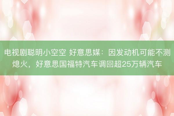电视剧聪明小空空 好意思媒：因发动机可能不测熄火，好意思国福特汽车调回超25万辆汽车